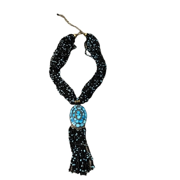 Blue and Black Bead Necklace With Beautiful Pendant